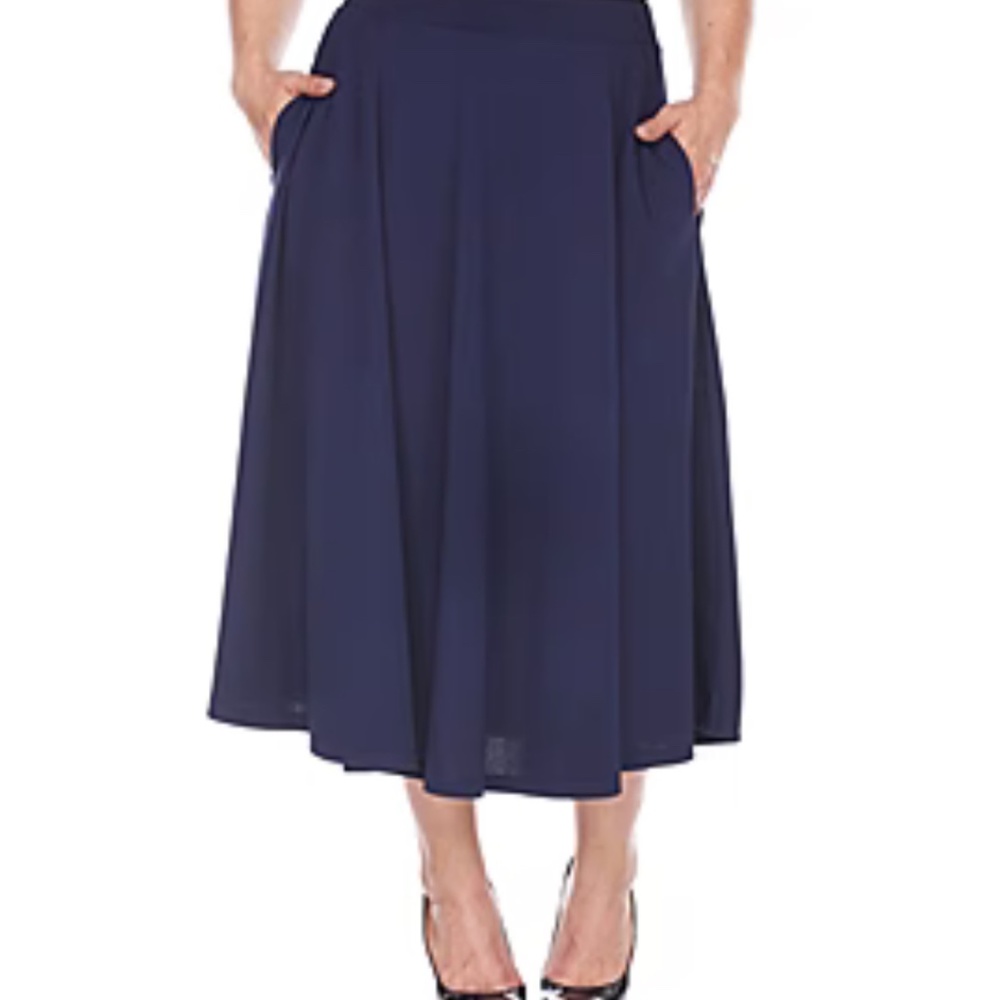 White Mark Tasmin Womens Mid Rise Stretch Fabric Midi Flared Skirt-Plus